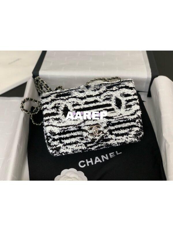 Replica Chanel 24SS Small Flap Bag AS4561 Sequins & CC Logo Limited Edition Black White