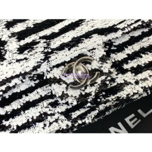 Replica Chanel 24SS Small Flap Bag AS4561 Sequins & CC Logo Limited Edition Black White 2