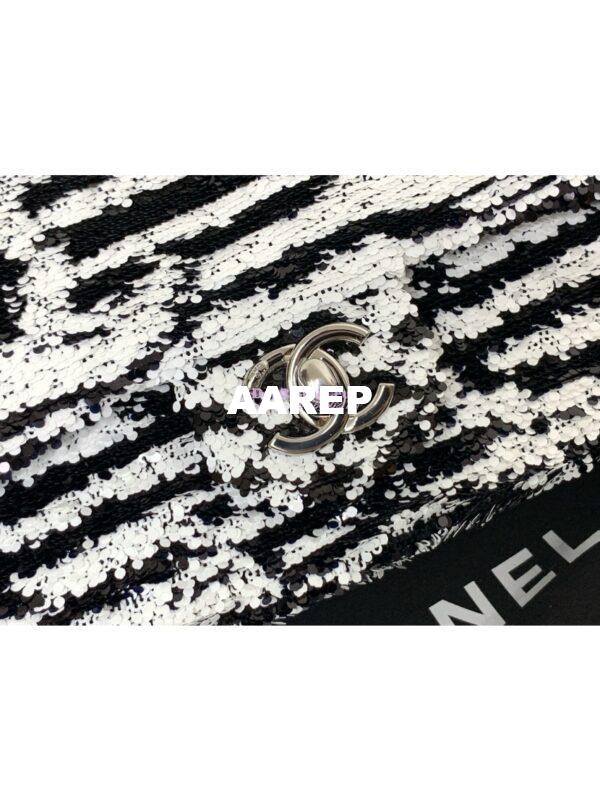 Replica Chanel 24SS Small Flap Bag AS4561 Sequins & CC Logo Limited Edition Black White 2