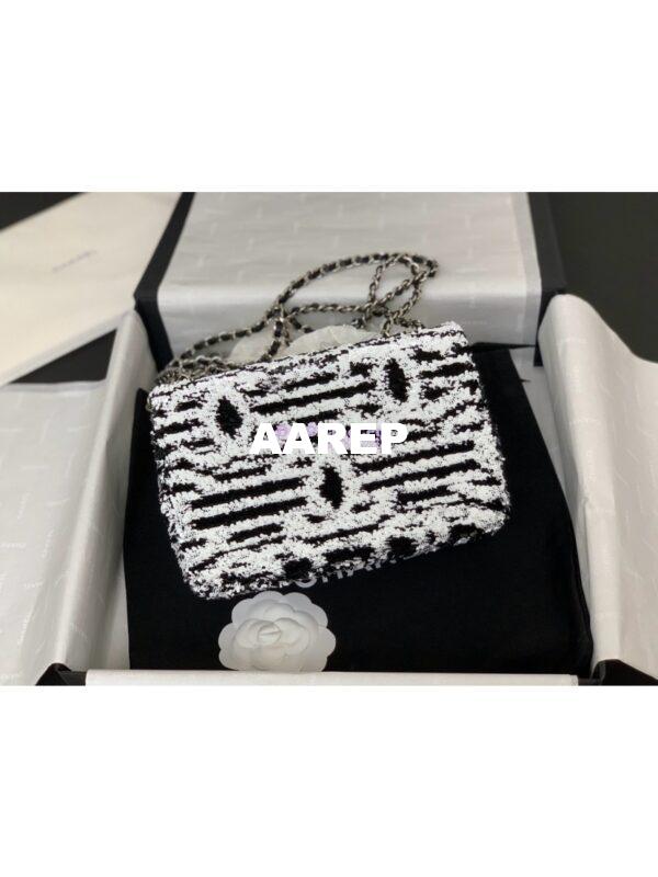 Replica Chanel 24SS Small Flap Bag AS4561 Sequins & CC Logo Limited Edition Black White 4
