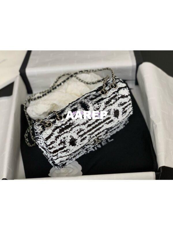 Replica Chanel 24SS Small Flap Bag AS4561 Sequins & CC Logo Limited Edition Black White 7
