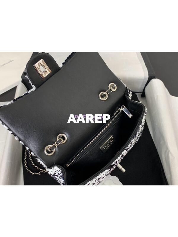 Replica Chanel 24SS Small Flap Bag AS4561 Sequins & CC Logo Limited Edition Black White 9