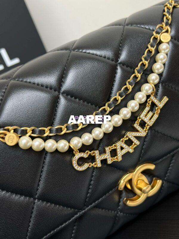 Replica Chanel Small Flap Bag Shiny Lambskin, Imitation Pearls AS5011 Black 4