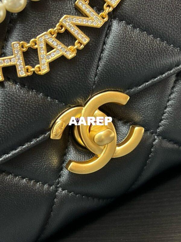 Replica Chanel Small Flap Bag Shiny Lambskin, Imitation Pearls AS5011 Black 5