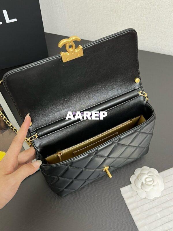 Replica Chanel Small Flap Bag Shiny Lambskin, Imitation Pearls AS5011 Black 7