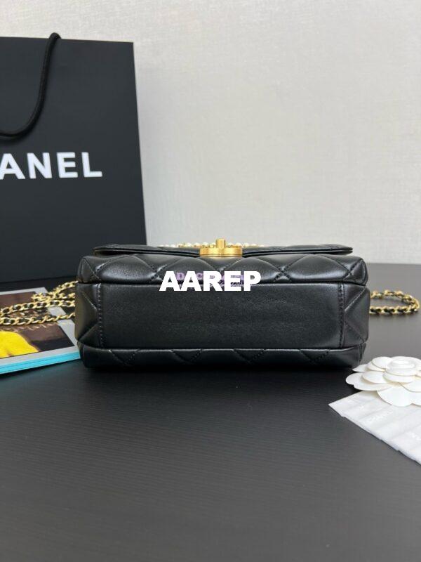 Replica Chanel Small Flap Bag Shiny Lambskin, Imitation Pearls AS5011 Black 9