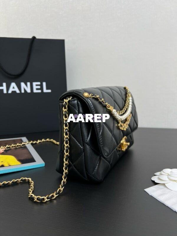 Replica Chanel Small Flap Bag Shiny Lambskin, Imitation Pearls AS5011 Black 10