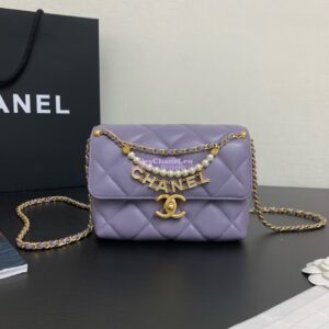 Replica Chanel Small Flap Bag Shiny Lambskin, Imitation Pearls AS5011 Light Purple