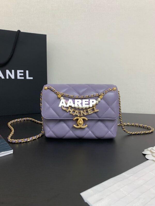 Replica Chanel Small Flap Bag Shiny Lambskin, Imitation Pearls AS5011 Light Purple