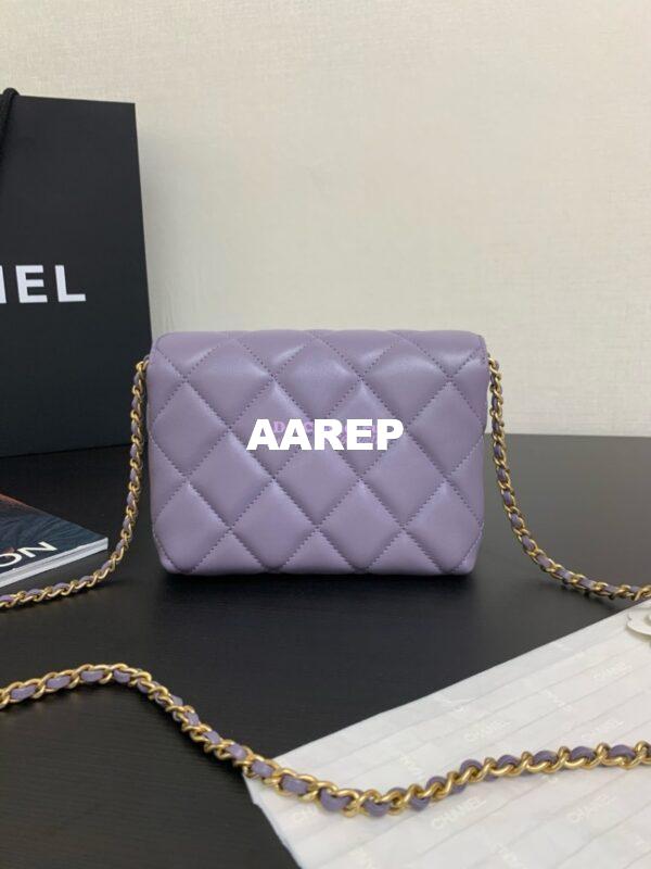 Replica Chanel Small Flap Bag Shiny Lambskin, Imitation Pearls AS5011 Light Purple 4