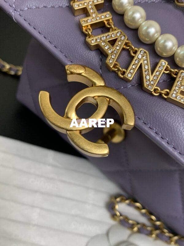 Replica Chanel Small Flap Bag Shiny Lambskin, Imitation Pearls AS5011 Light Purple 5