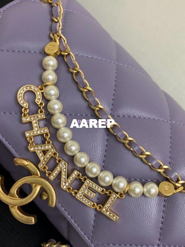 Replica Chanel Small Flap Bag Shiny Lambskin, Imitation Pearls AS5011 Light Purple 6