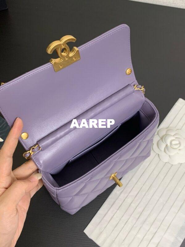 Replica Chanel Small Flap Bag Shiny Lambskin, Imitation Pearls AS5011 Light Purple 8