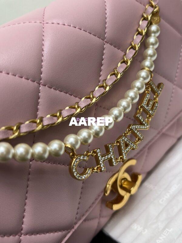 Replica Chanel Small Flap Bag Shiny Lambskin, Imitation Pearls AS5011 Light Pink 3