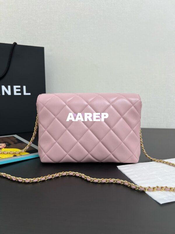 Replica Chanel Small Flap Bag Shiny Lambskin, Imitation Pearls AS5011 Light Pink 8