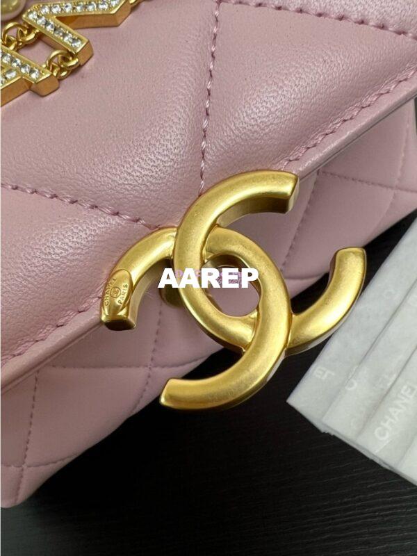 Replica Chanel Mini Flap Bag Shiny Lambskin, Imitation Pearls AS4986 Light Pink 2