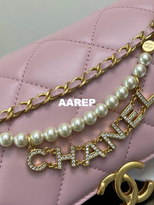 Replica Chanel Mini Flap Bag Shiny Lambskin, Imitation Pearls AS4986 Light Pink 3