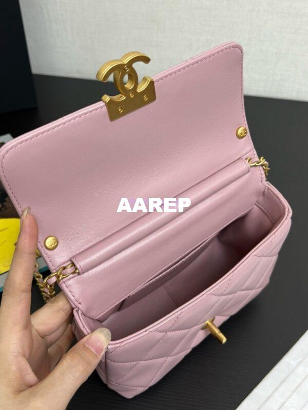 Replica Chanel Mini Flap Bag Shiny Lambskin, Imitation Pearls AS4986 Light Pink 5
