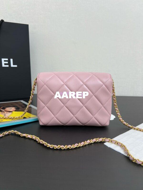 Replica Chanel Mini Flap Bag Shiny Lambskin, Imitation Pearls AS4986 Light Pink 6
