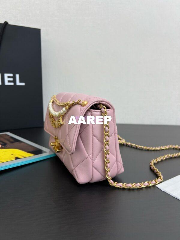 Replica Chanel Mini Flap Bag Shiny Lambskin, Imitation Pearls AS4986 Light Pink 8