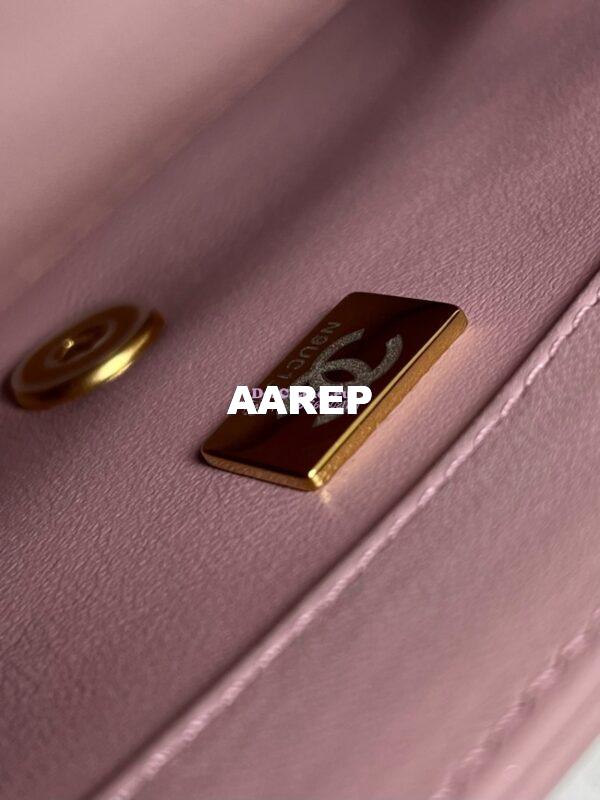 Replica Chanel Mini Flap Bag Shiny Lambskin, Imitation Pearls AS4986 Light Pink 9