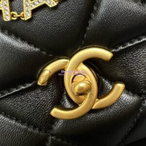 Replica Chanel Mini Flap Bag Shiny Lambskin, Imitation Pearls AS4986 Black 2
