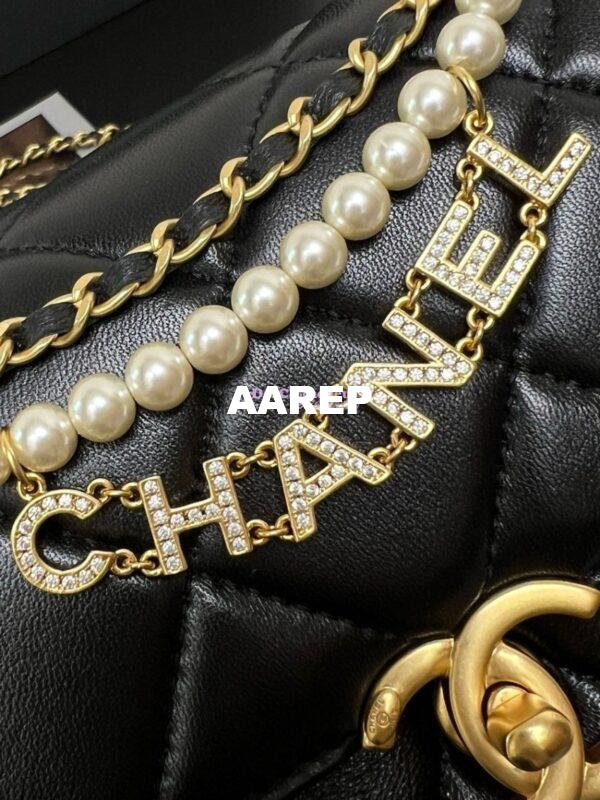 Replica Chanel Mini Flap Bag Shiny Lambskin, Imitation Pearls AS4986 Black 3