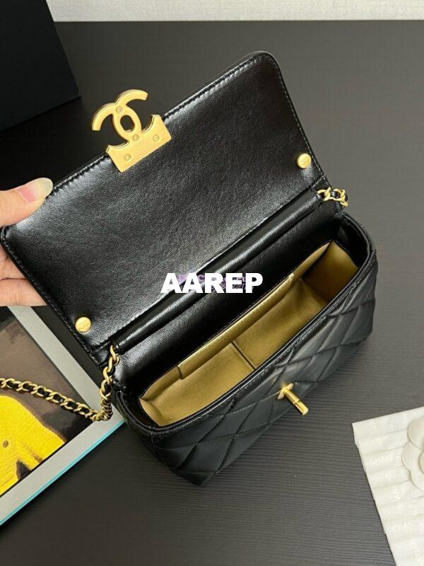 Replica Chanel Mini Flap Bag Shiny Lambskin, Imitation Pearls AS4986 Black 5