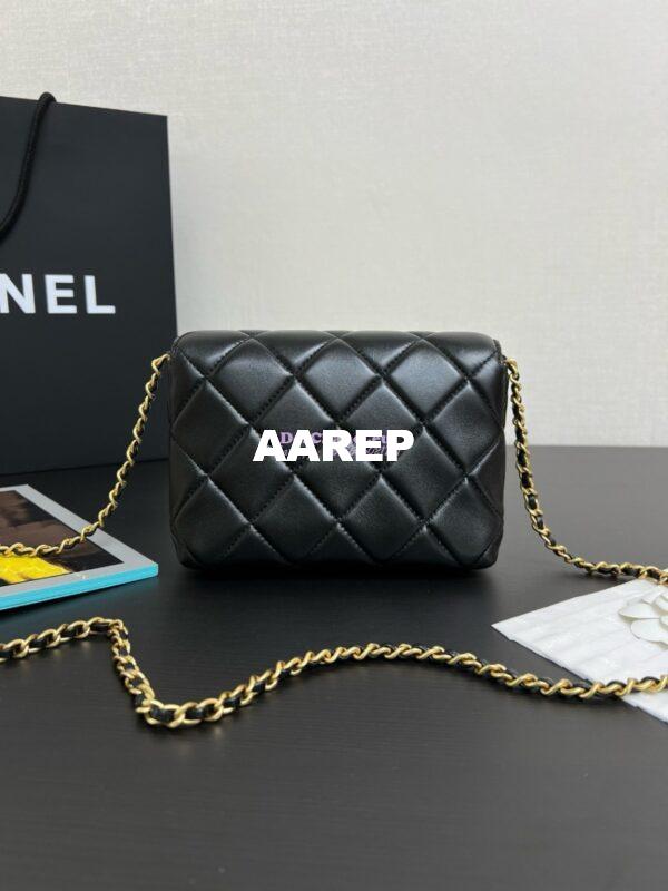Replica Chanel Mini Flap Bag Shiny Lambskin, Imitation Pearls AS4986 Black 6