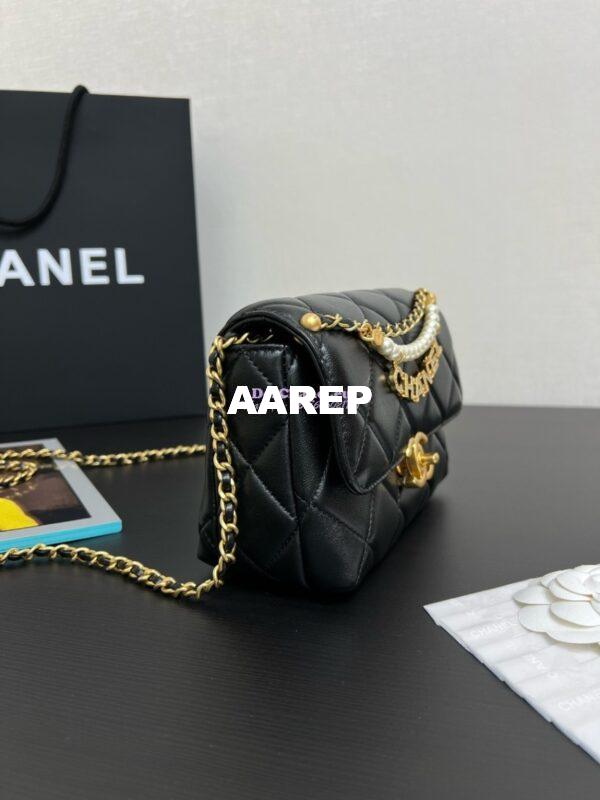 Replica Chanel Mini Flap Bag Shiny Lambskin, Imitation Pearls AS4986 Black 8