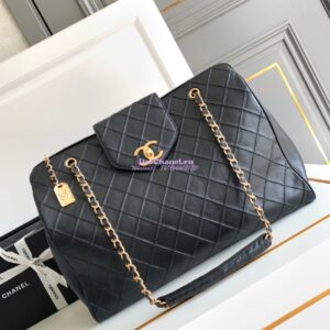 Replica Chanel Supermodel Weekender Black Leather Extra Large Travel Flap Shoulder Bag
