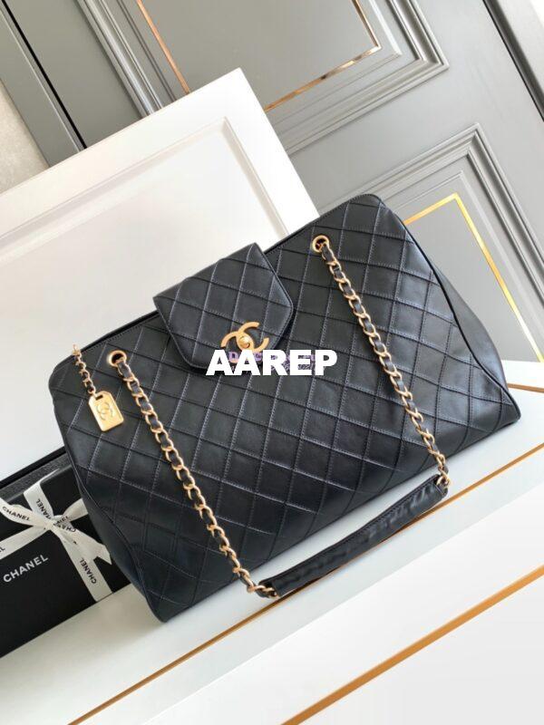 Replica Chanel Supermodel Weekender Black Leather Extra Large Travel Flap Shoulder Bag