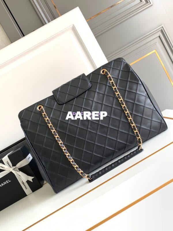 Replica Chanel Supermodel Weekender Black Leather Extra Large Travel Flap Shoulder Bag 3