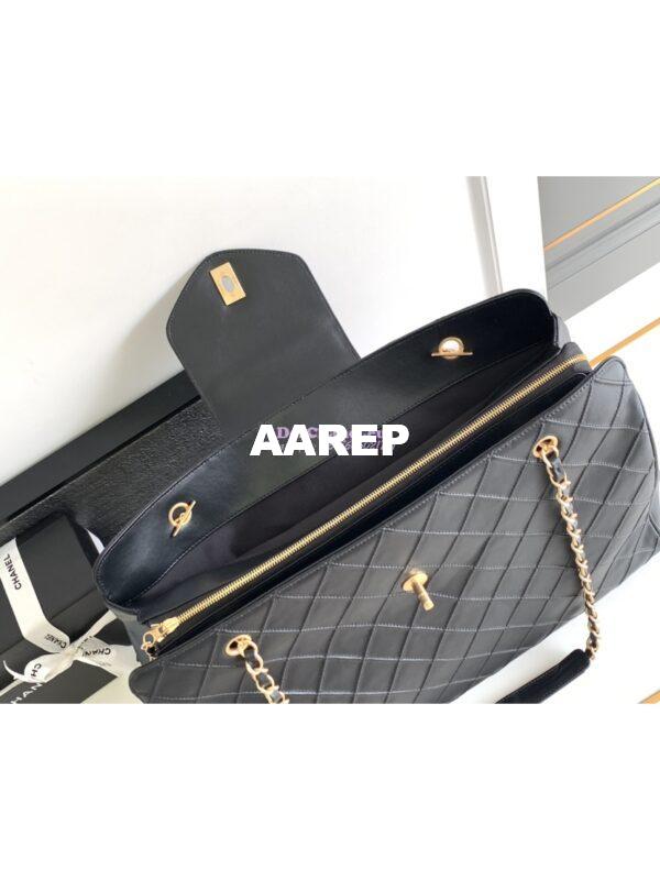 Replica Chanel Supermodel Weekender Black Leather Extra Large Travel Flap Shoulder Bag 7