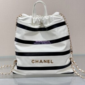 Replica Chanel 22 Backpack in Shiny Calfskin AS3313 White Black