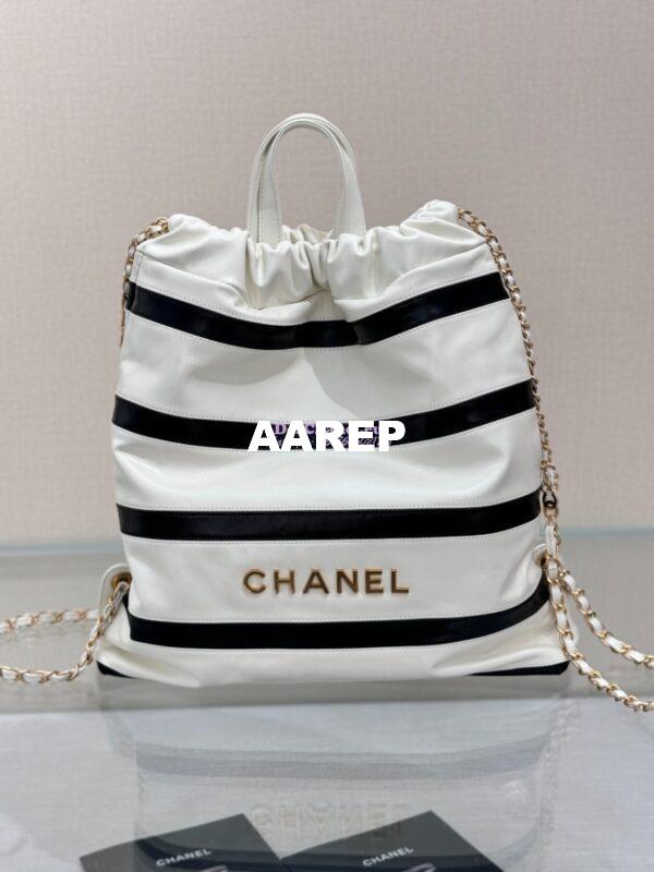 Replica Chanel 22 Backpack in Shiny Calfskin AS3313 White Black 3