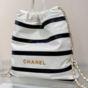 Replica Chanel 22 Backpack in Shiny Calfskin AS3313 White Black 2