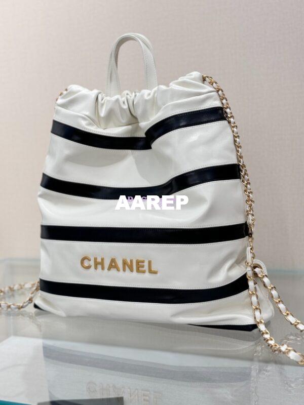 Replica Chanel 22 Backpack in Shiny Calfskin AS3313 White Black 4