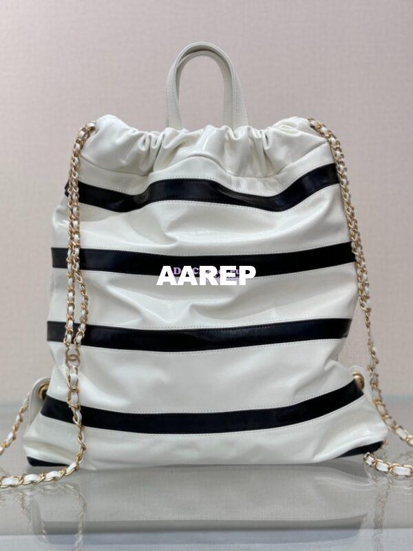 Replica Chanel 22 Backpack in Shiny Calfskin AS3313 White Black 5