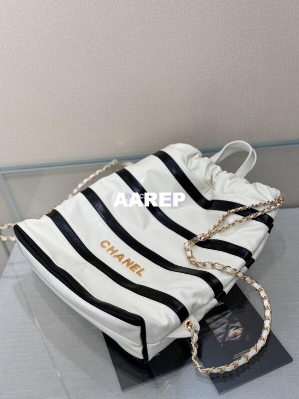 Replica Chanel 22 Backpack in Shiny Calfskin AS3313 White Black 6