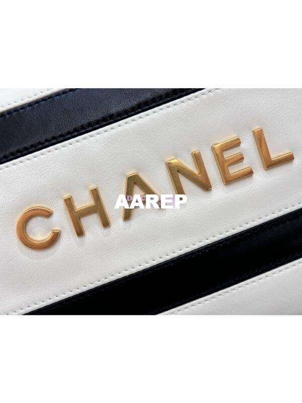 Replica Chanel 22 Backpack in Shiny Calfskin AS3313 White Black 8