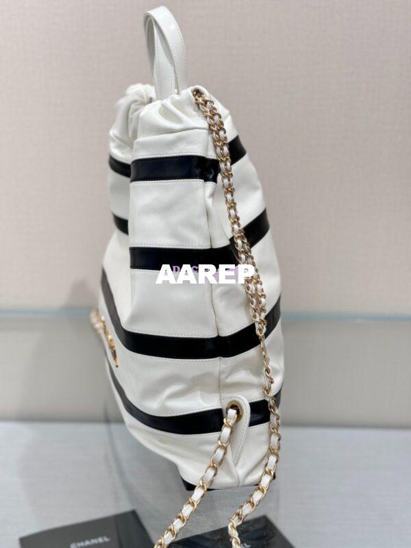 Replica Chanel 22 Backpack in Shiny Calfskin AS3313 White Black 11