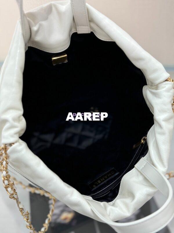 Replica Chanel 22 Backpack in Shiny Calfskin AS3313 White Black 15