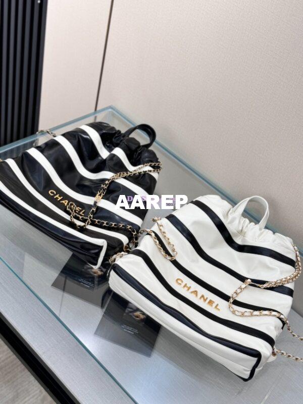 Replica Chanel 22 Backpack in Shiny Calfskin AS3313 White Black 16