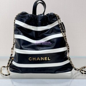 Replica Chanel 22 Backpack in Shiny Calfskin AS3313 Black white