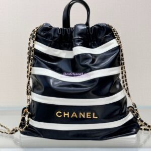Replica Chanel 22 Backpack in Shiny Calfskin AS3313 Black white 2