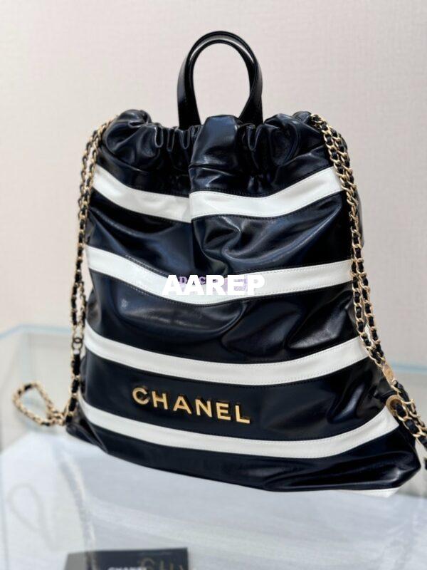 Replica Chanel 22 Backpack in Shiny Calfskin AS3313 Black white 5