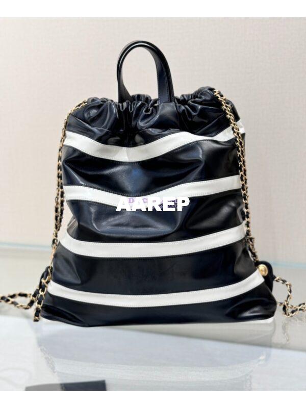 Replica Chanel 22 Backpack in Shiny Calfskin AS3313 Black white 6