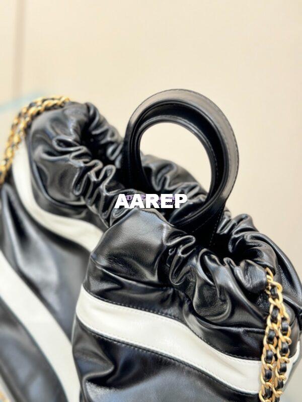 Replica Chanel 22 Backpack in Shiny Calfskin AS3313 Black white 7