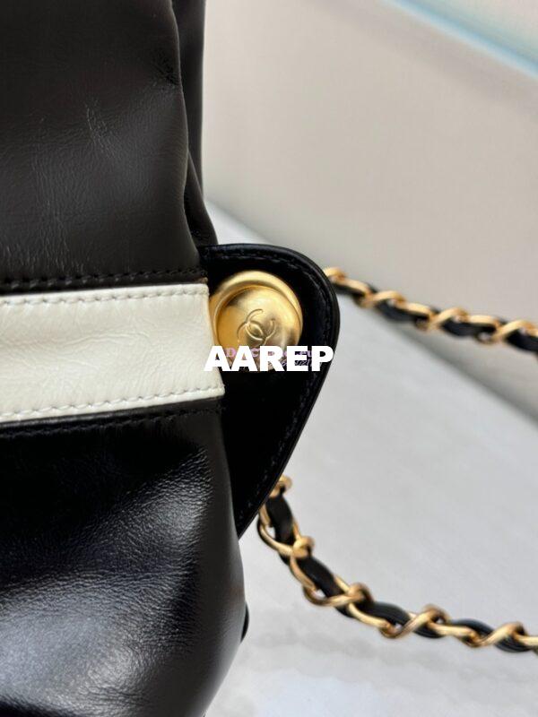 Replica Chanel 22 Backpack in Shiny Calfskin AS3313 Black white 8